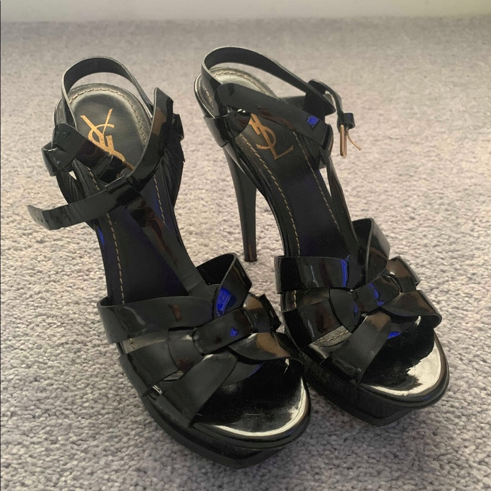 YSL Black Tribute Patent Sandals
